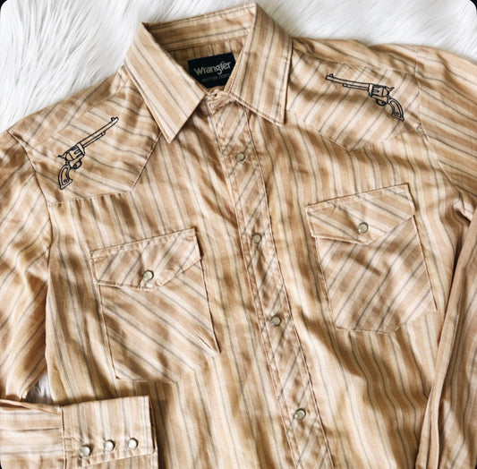 Vintage Gun Embroidered Pearl Snap Shirt