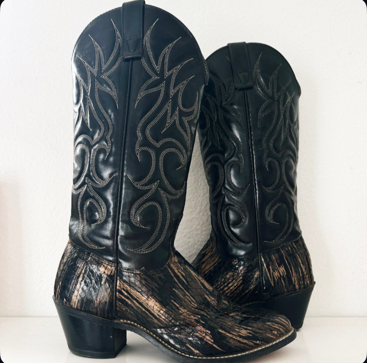 Vintage Black & Bronze Cowboy Boots