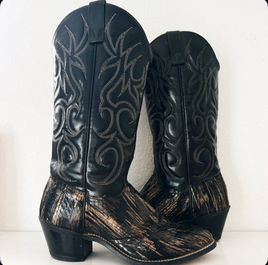 Vintage Black & Bronze Cowboy Boots