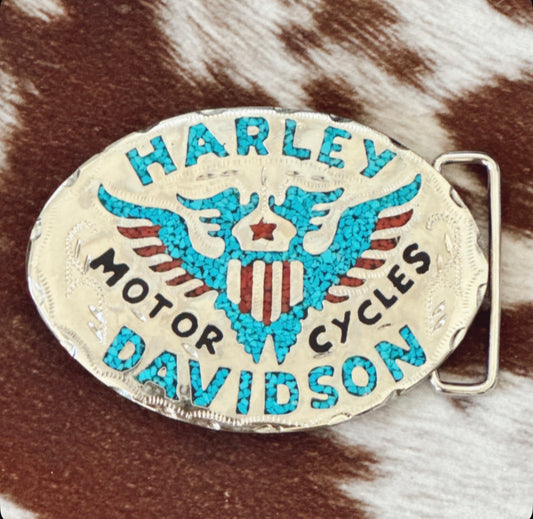 Vintage Harley Davidson Inlay Belt Buckle