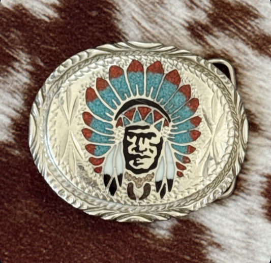 Vintage Native American Inlay Belt Buckle