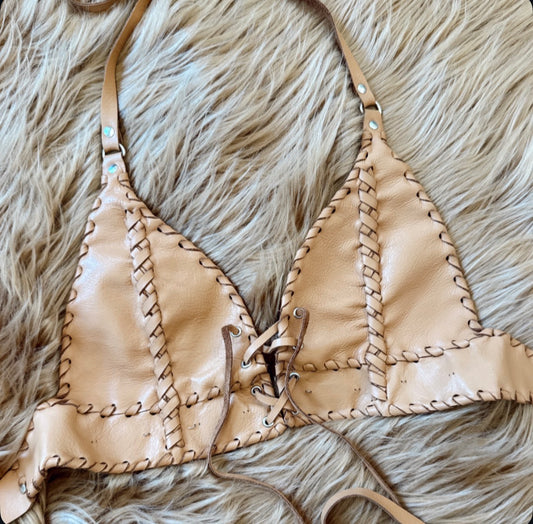 Vintage Tan Leather Halter Top