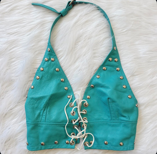 Vintage Studded Leather Halter Top