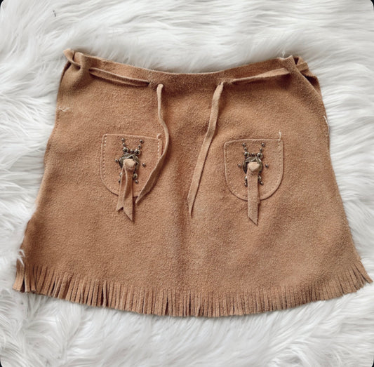 Vintage Pink Leather Fringe Cowgirl Skirt