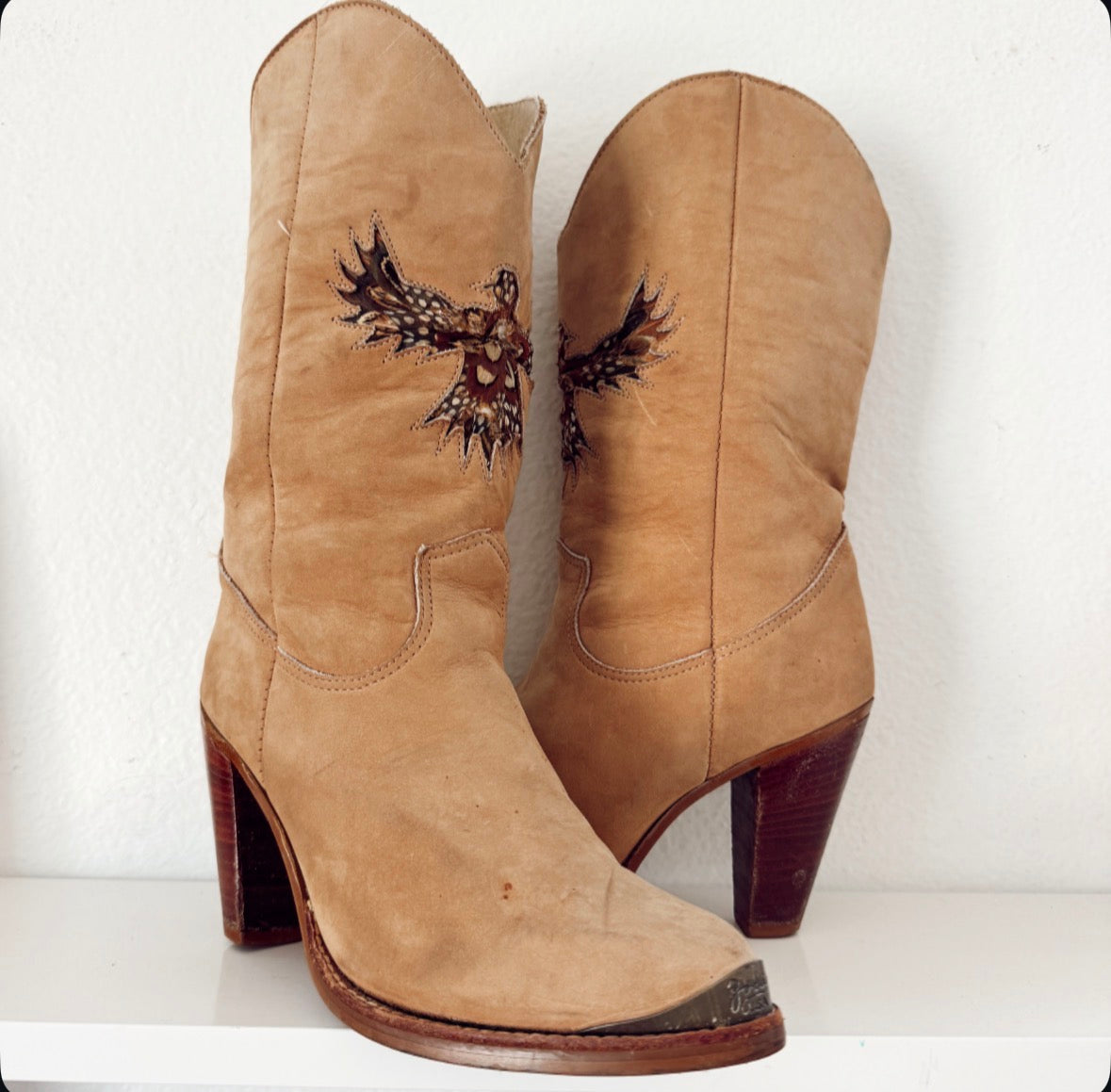 Vintage Feathered Eagle Inlay Cowboy Boots