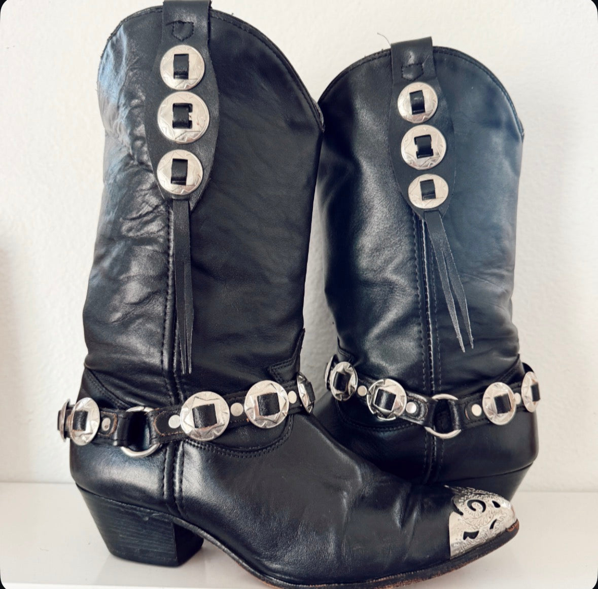 Vintage Black Concho Cowboy Boots