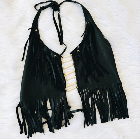 Vintage Black Leather Halter Top