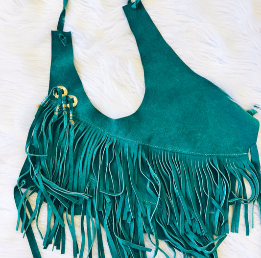 Vintage Turquoise Fringe Leather Top