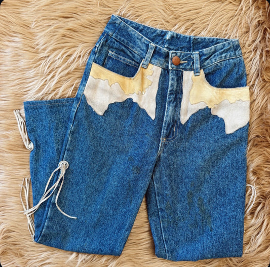 Vintage Leather & Denim Concho Jeans
