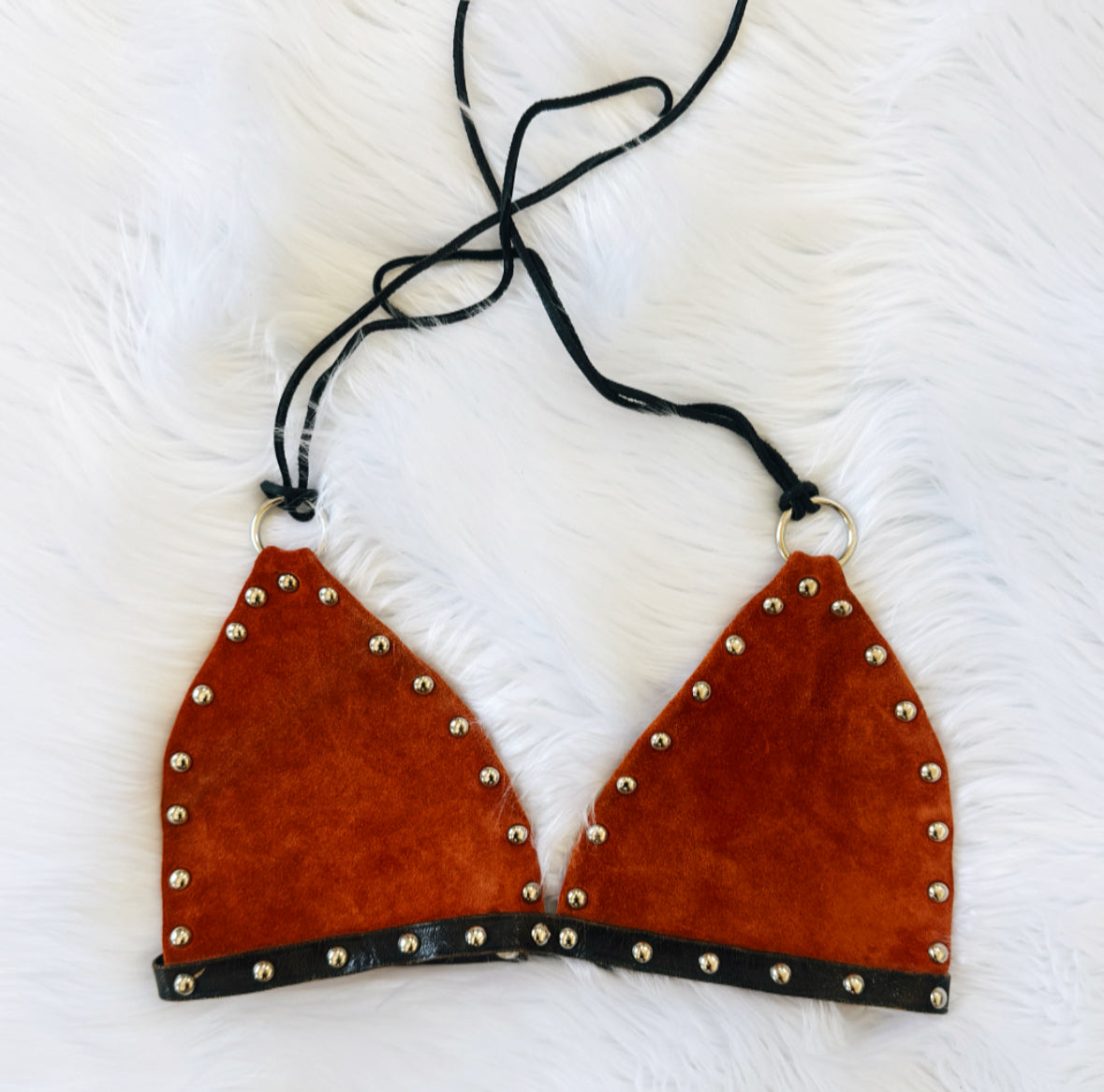 Vintage Studded Leather Halter Top