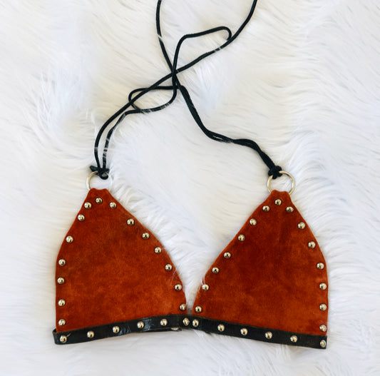 Vintage Studded Leather Halter Top