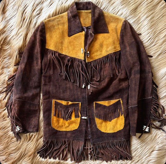 Vintage Fringe Two Toned Leather Suede Jacket