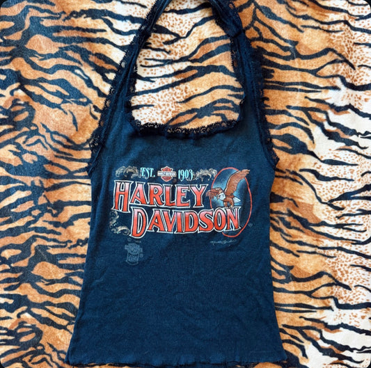 Vintage Harley Davidson Lace Trim Halter Top