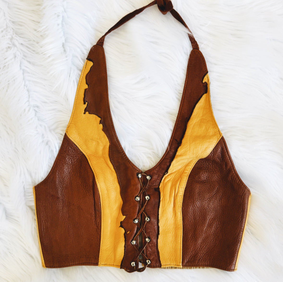 Vintage Two Toned Leather Halter Top