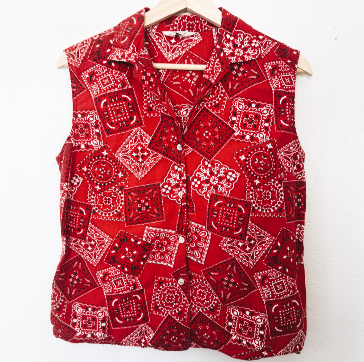 Vintage Bandana Print Button Down Top
