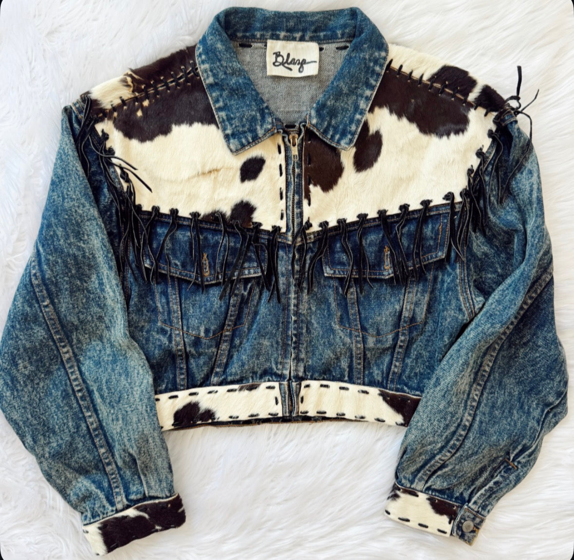 Vintage Cowhide & Denim Fringe Jacket
