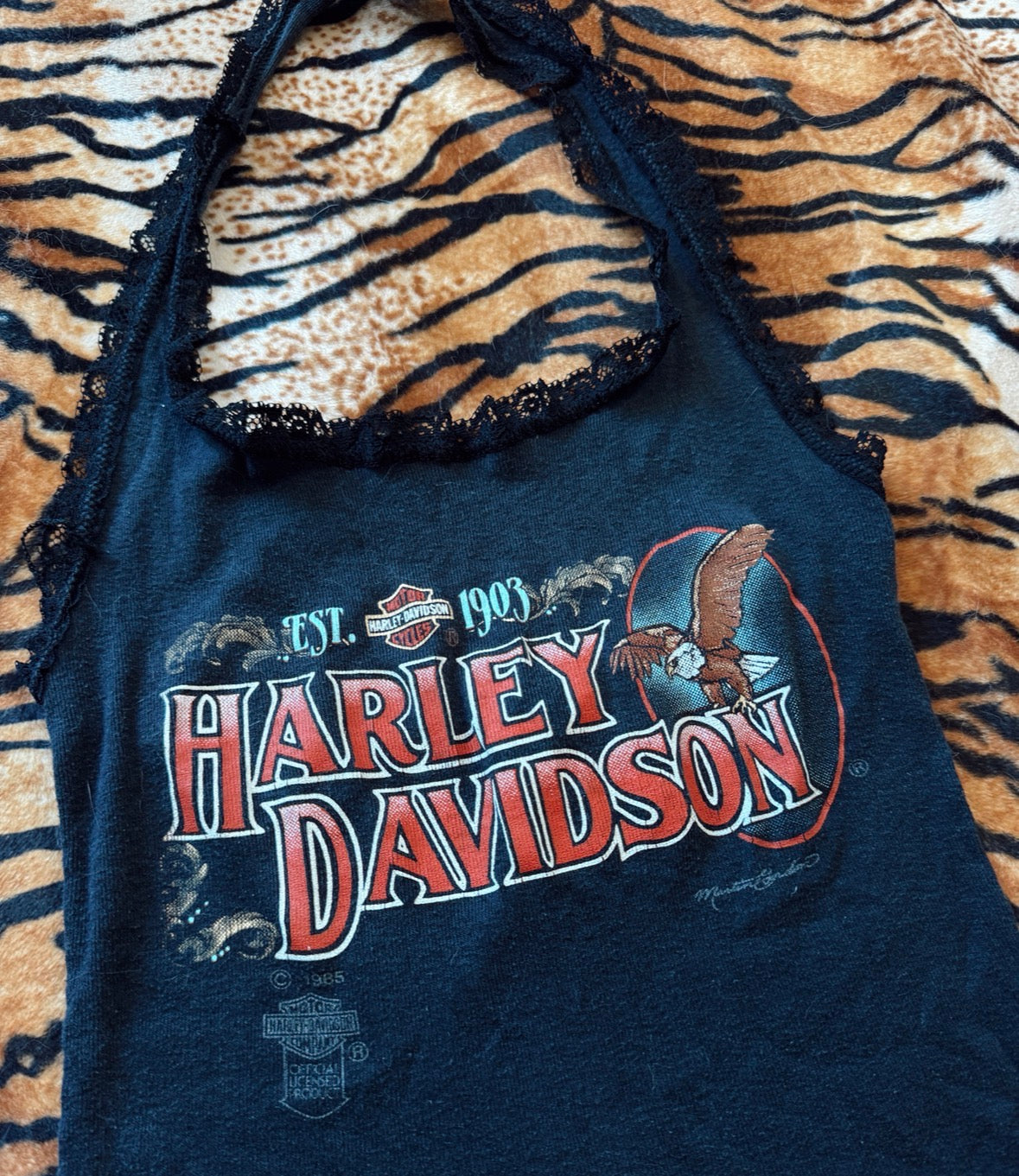 Vintage Harley Davidson Lace Trim Halter Top