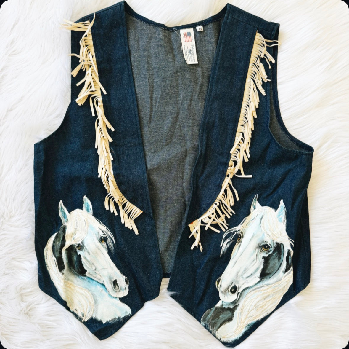 Vintage Denim Fringe Horse Vest
