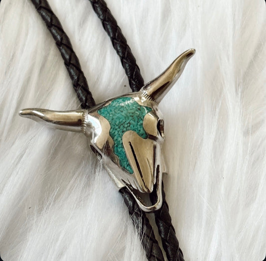 Vintage Skull Turquoise Bolo Tie