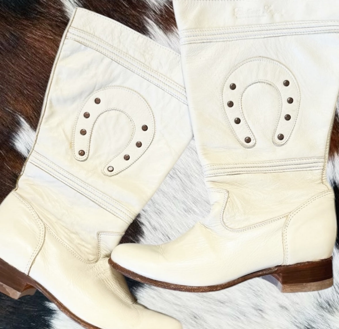 Vintage White Horseshoe Boots