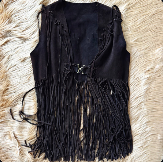 Vintage Brown Suede Fringe Vest