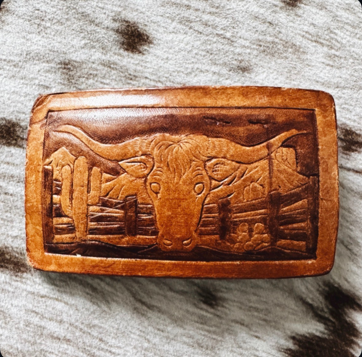 Vintage Longhorn Leather Belt Buckle