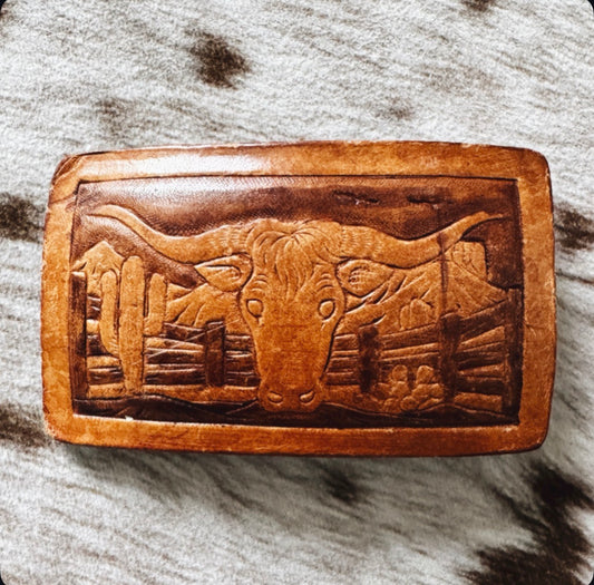Vintage Longhorn Leather Belt Buckle