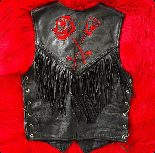 Vintage Red Rose Fringe Vest
