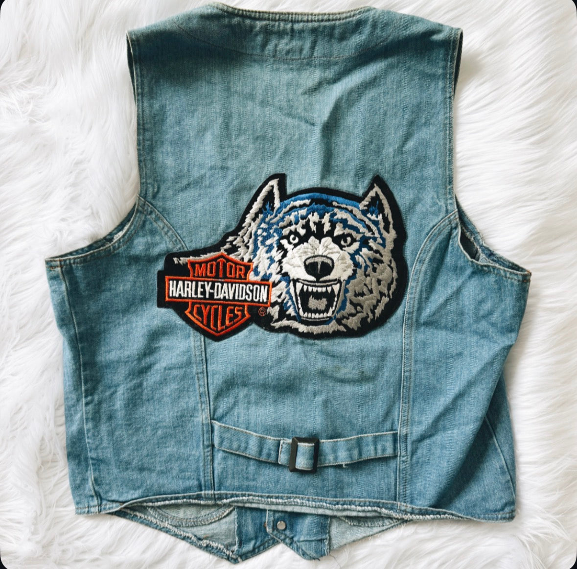 Vintage Harley Wolf Patch Denim Vest