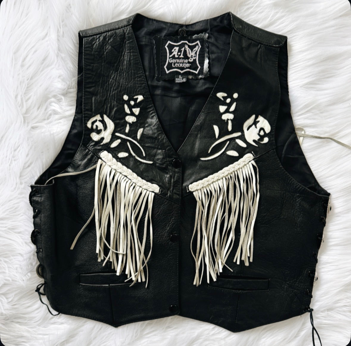 Vintage White Rose Fringe Vest
