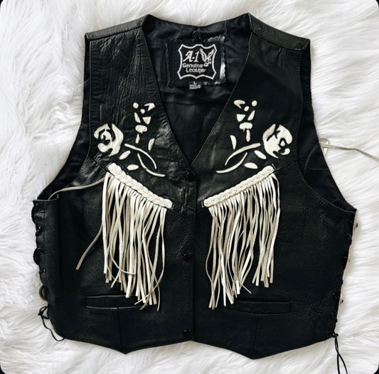 Vintage White Rose Fringe Vest