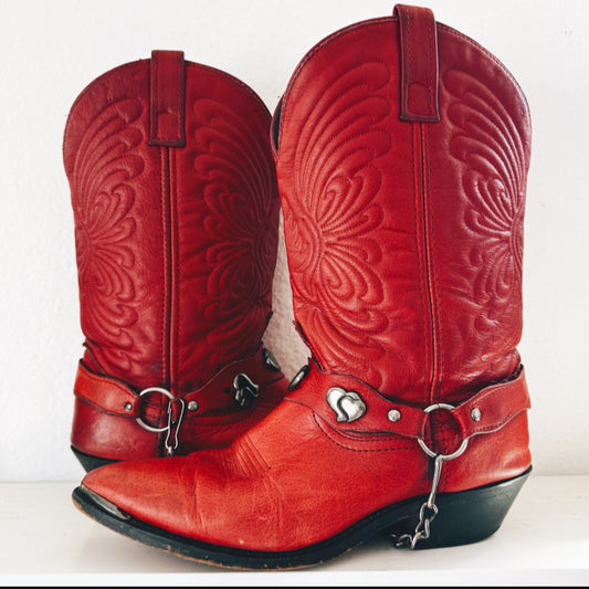 Vintage Red Heart Cowboy Boots