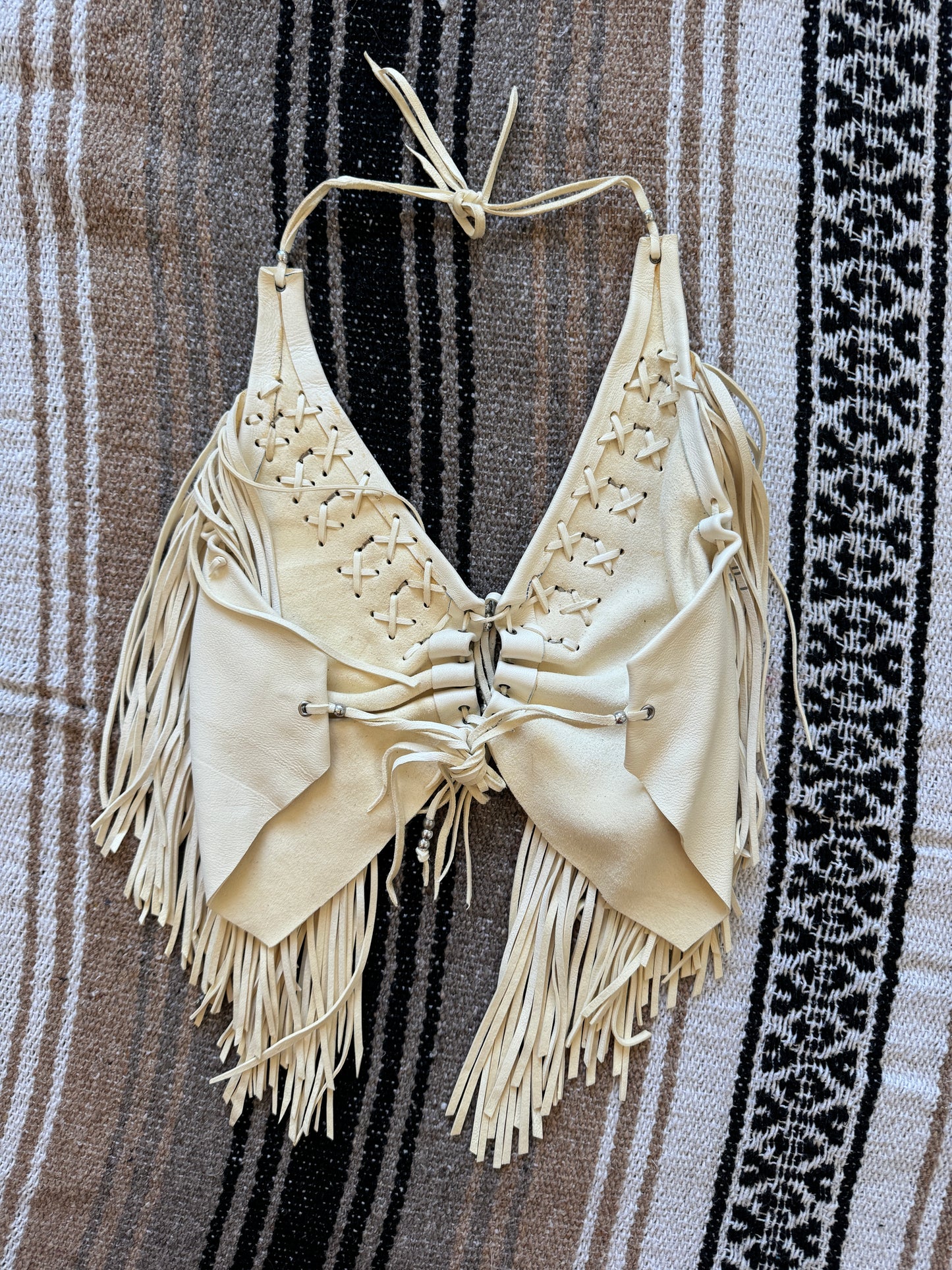 Vintage Fringe Leather Halter Top