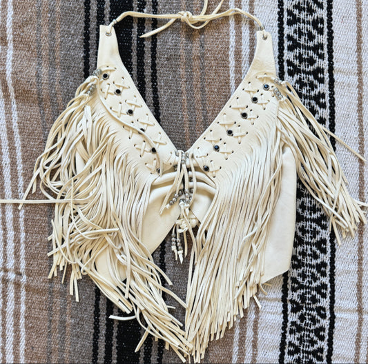 Vintage Fringe Leather Halter Top