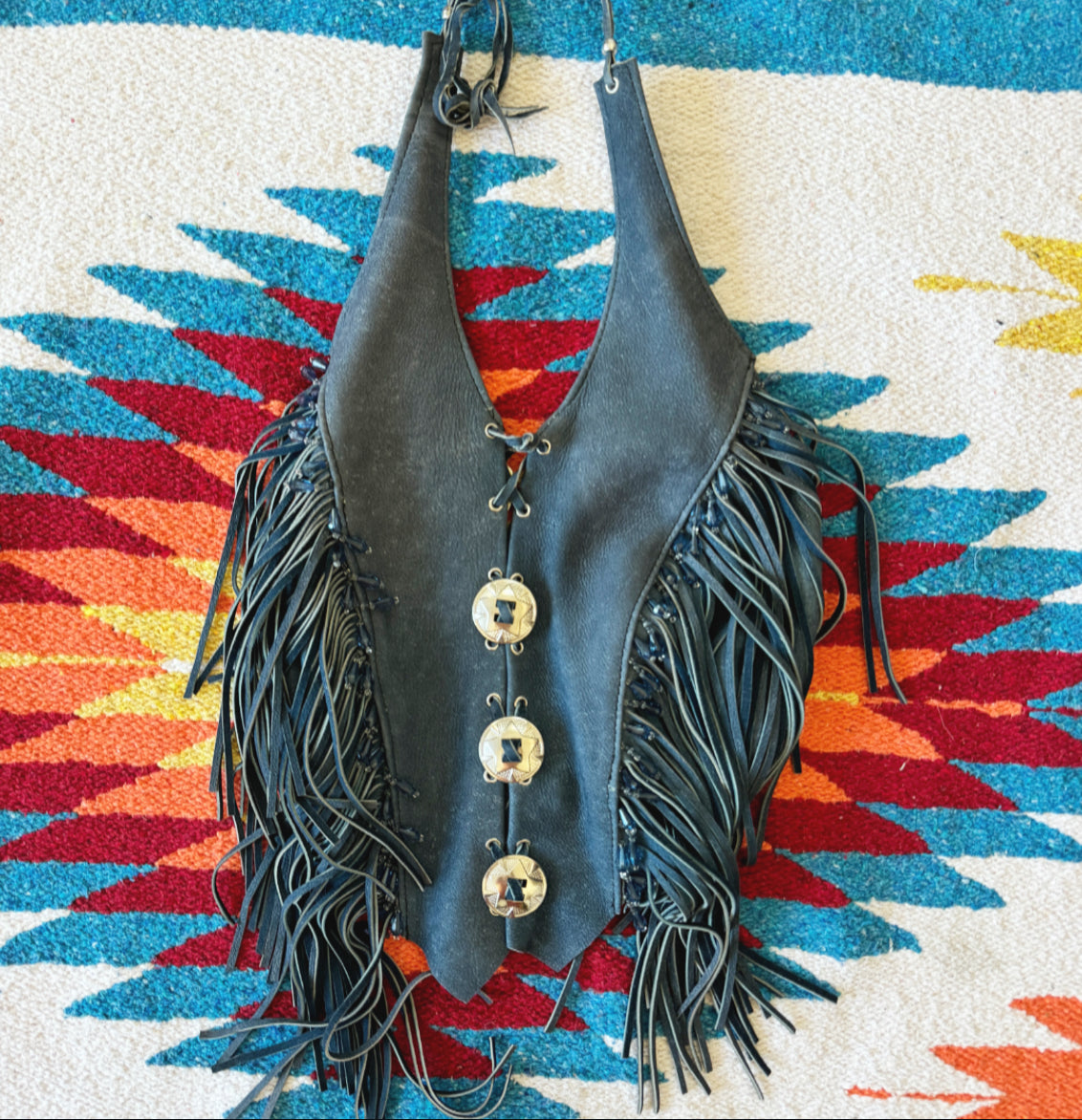 Vintage Leather Fringe Halter Top