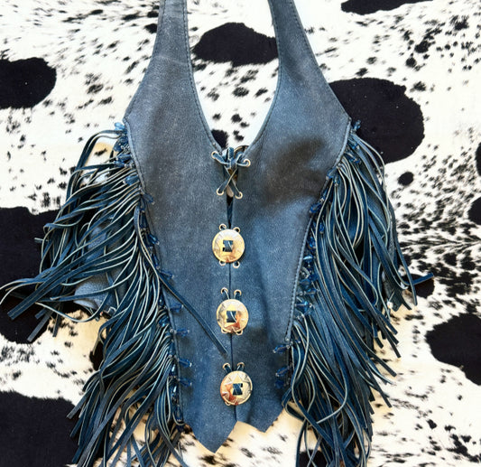 Vintage Leather Fringe Halter Top