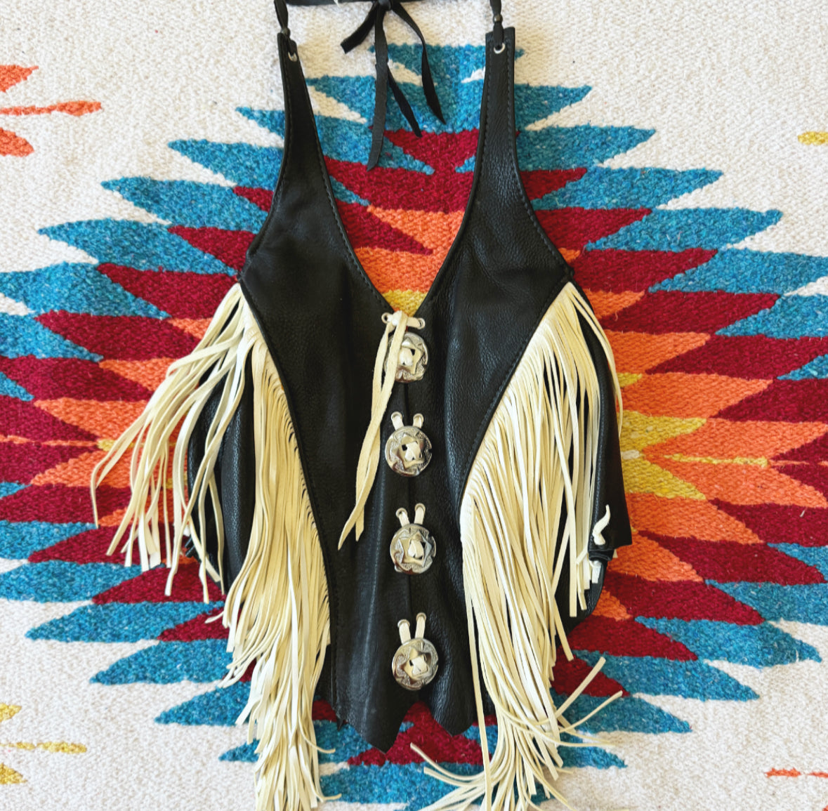 Vintage Halter Leather Fringe Top