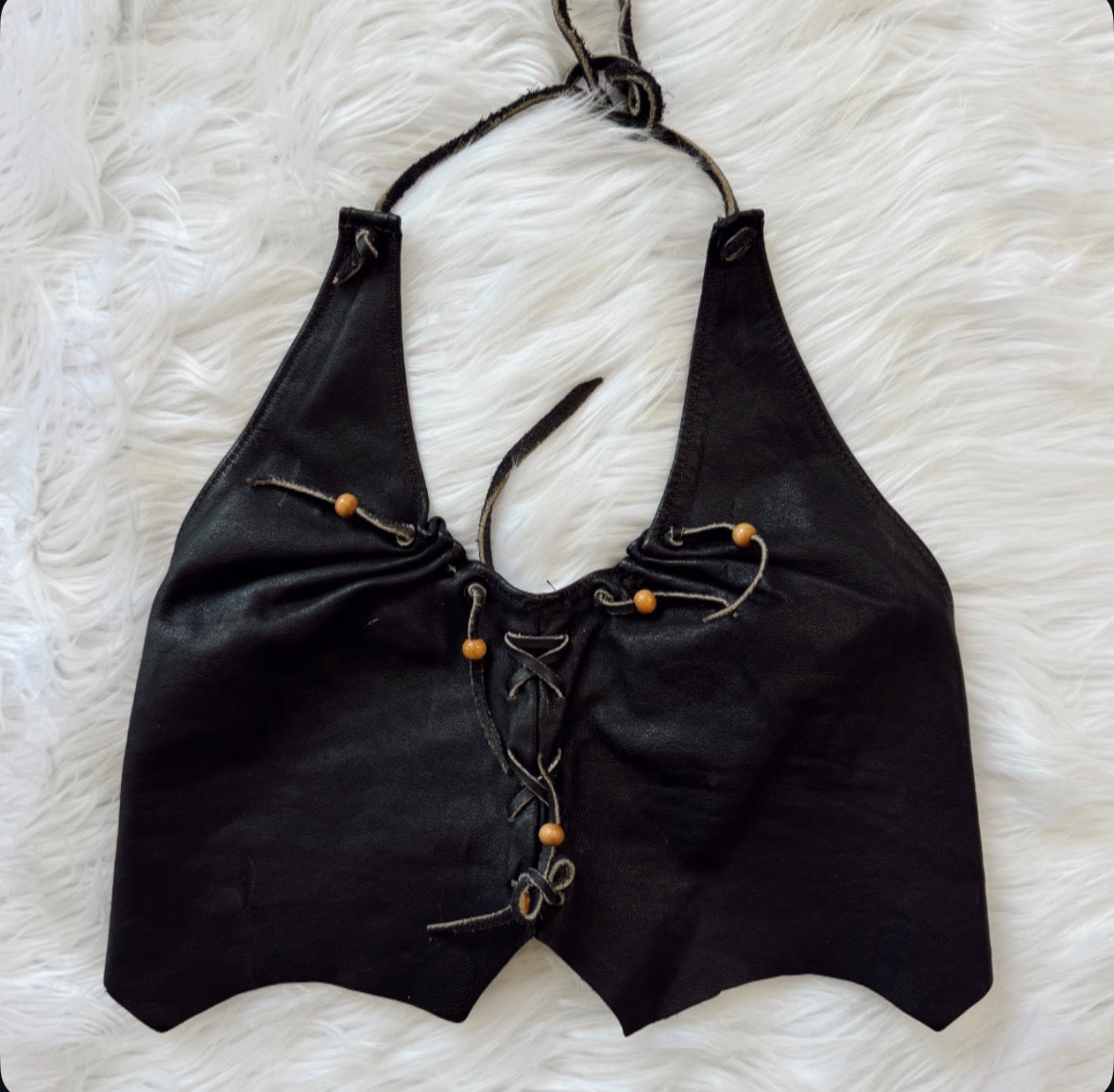 Vintage Black Leather Halter Top