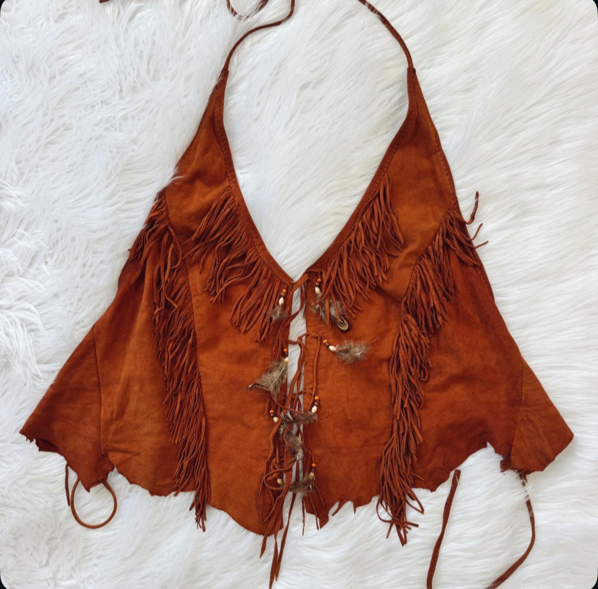 Vintage Rust Suede Fringe Halter Top