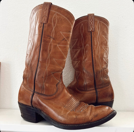 Vintage Brown Stitched Cowboy Boots