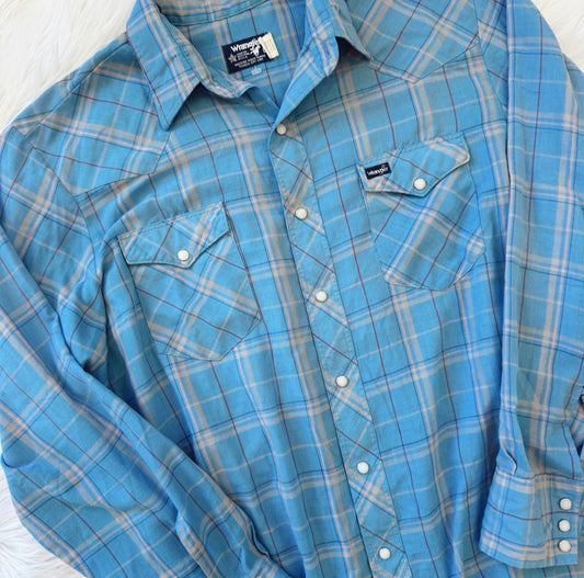 Vintage Wrangler Blue Pearl Snap