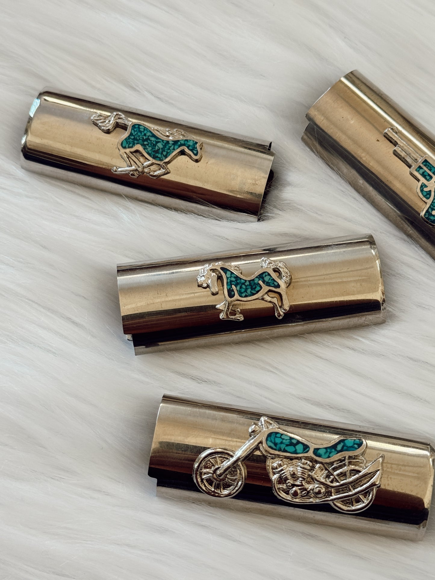 Vintage Silver & Turquoise Lighter Covers