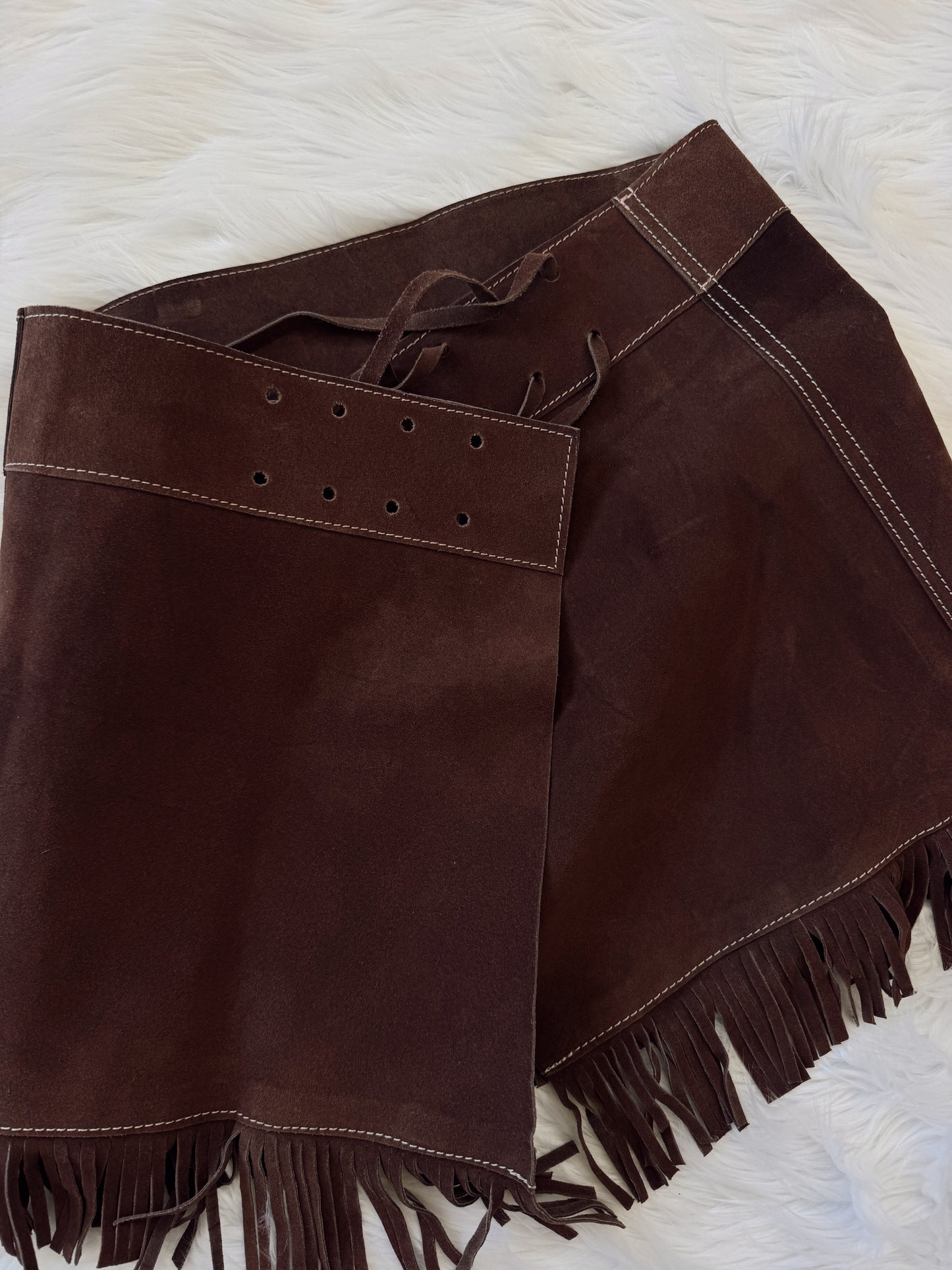 Vintage Leather Star Cowgirl Fringe Skirt