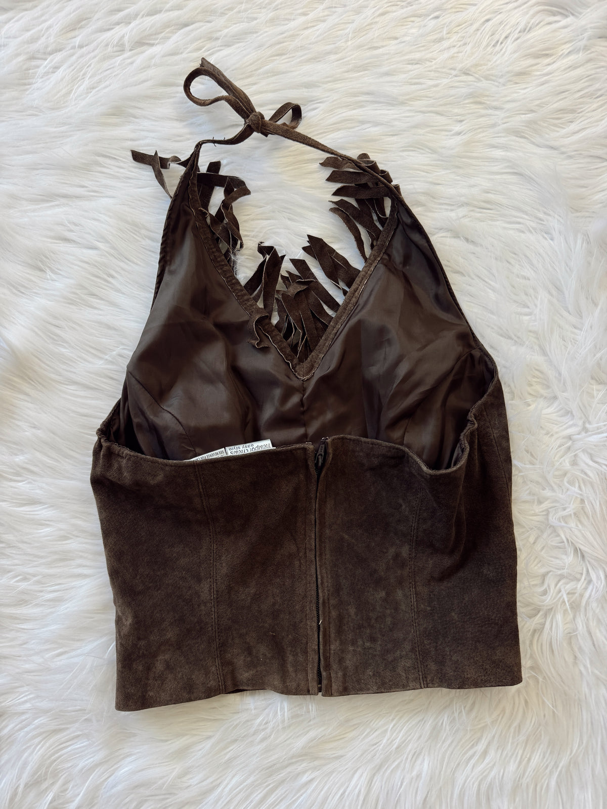 Vintage Brown Suede Fringe Halter Top