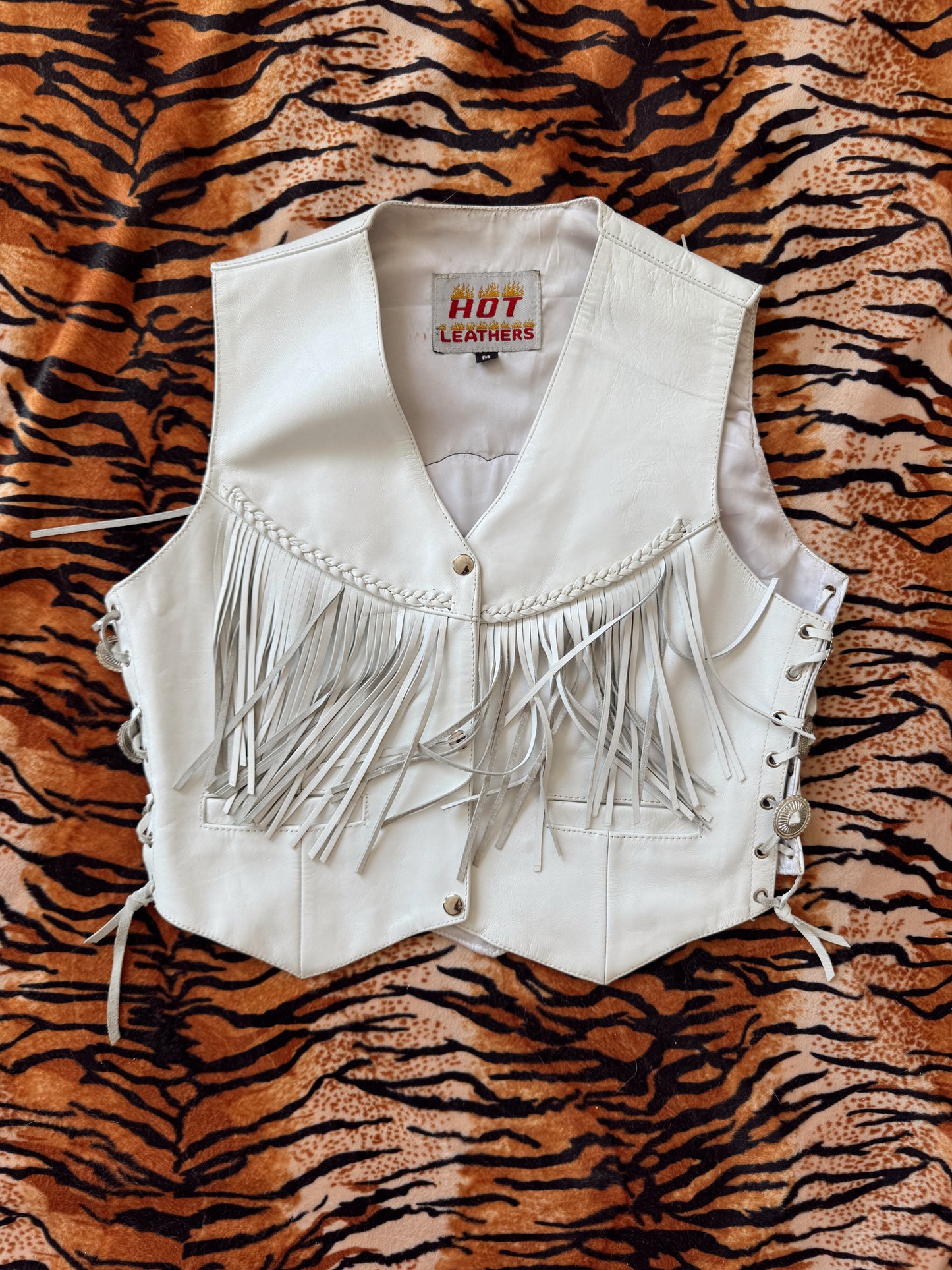 Vintage White Harley Patch Fringe Vest