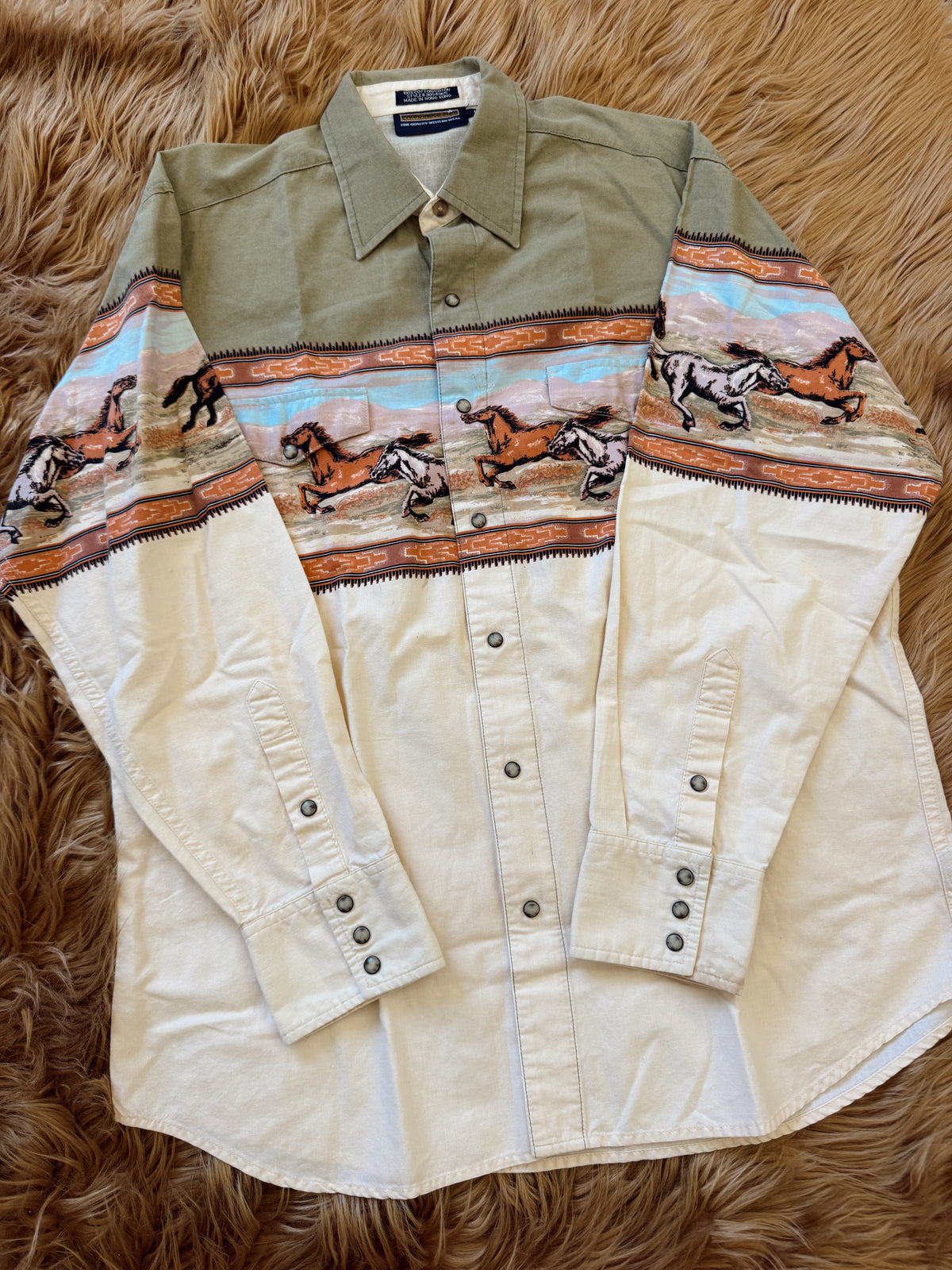 Vintage Wild Horses Pearl Snap