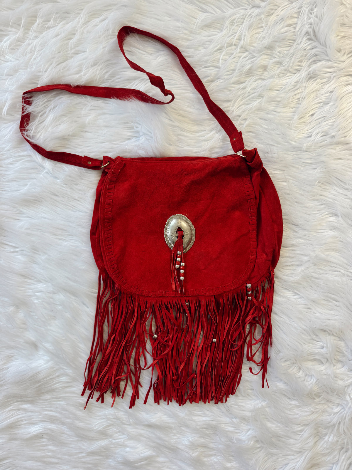 Vintage Red Fringe Suede Purse