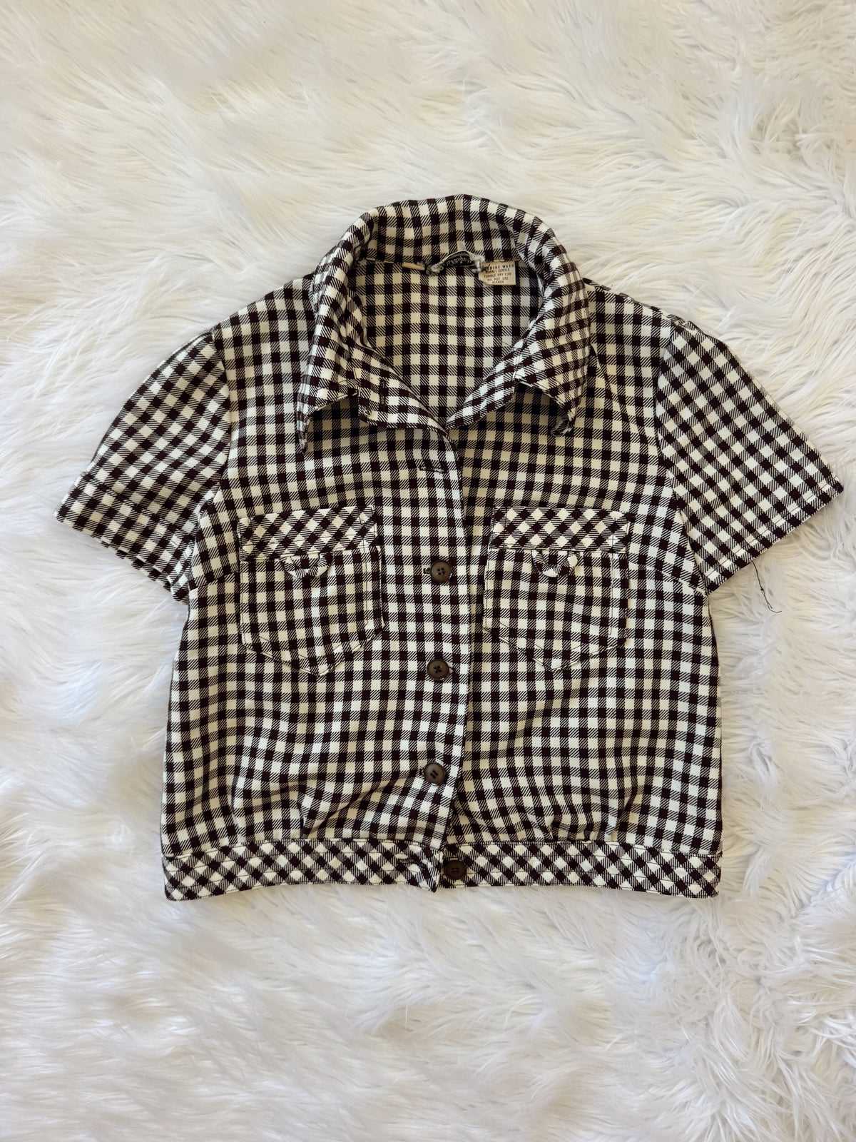 Vintage 1970s Brown & White Plaid Top