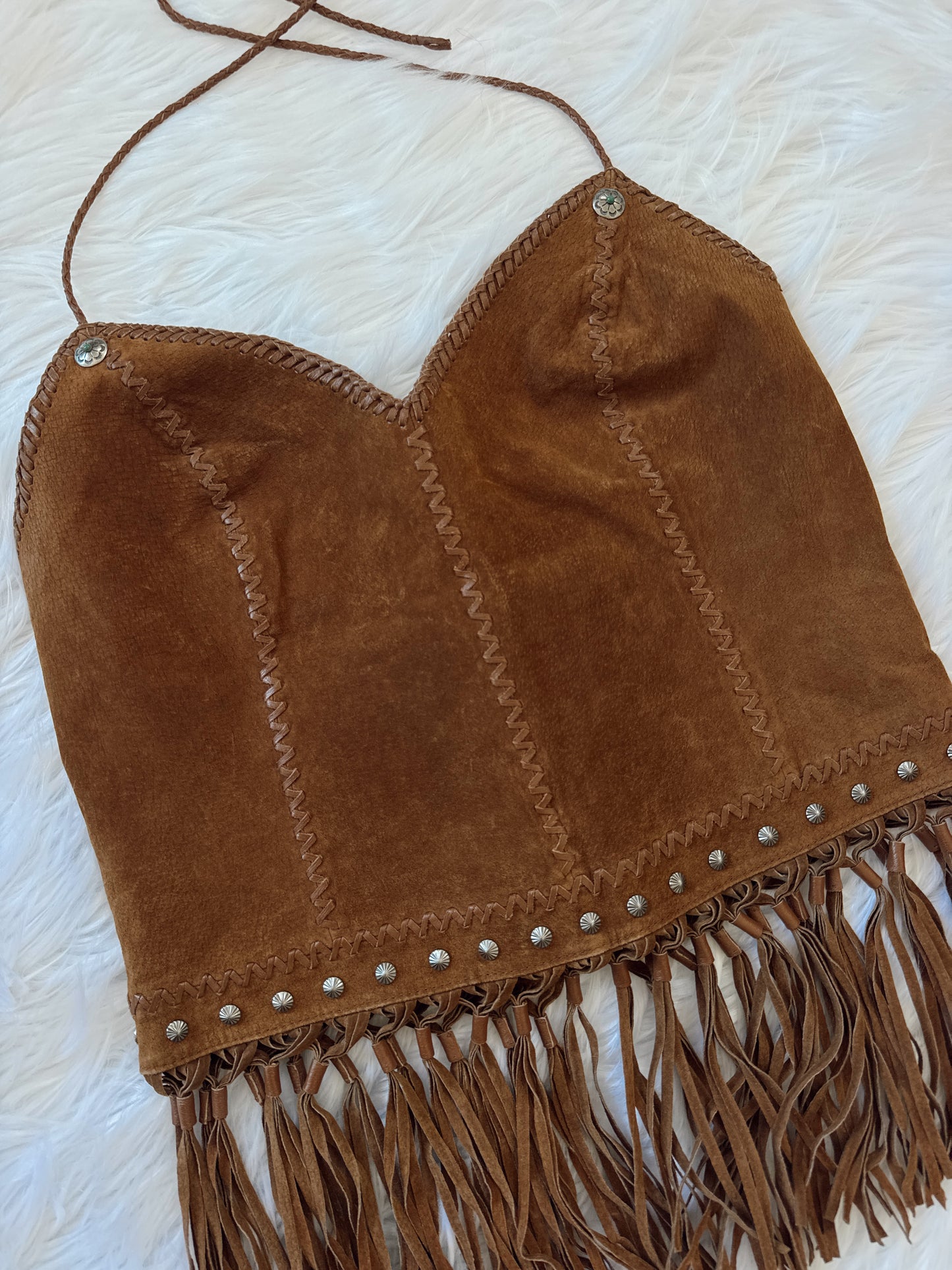 Vintage Suede Fringe Halter Top