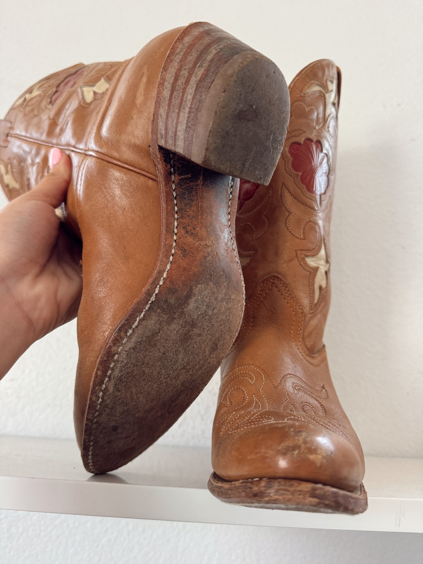 Vintage Flower Inlay Cowboy Boots